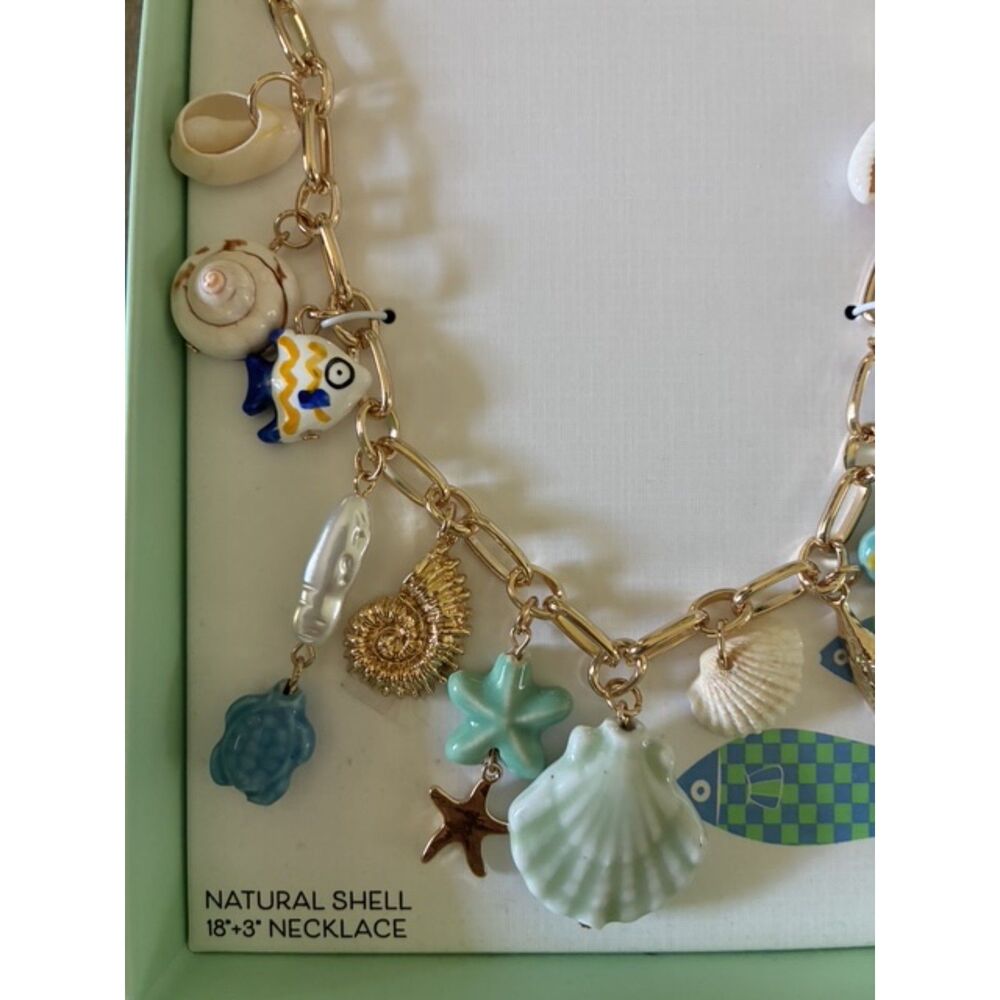 NWT Piper K Ocean Life Charm Necklace Shell Fish Starfish Turtle Gold Tone 18" - Picture 4 of 4